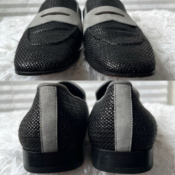 Élevée Mens Moccasin Shoes black woven raffia, gray suede, size EU 40/US 7 main image 5